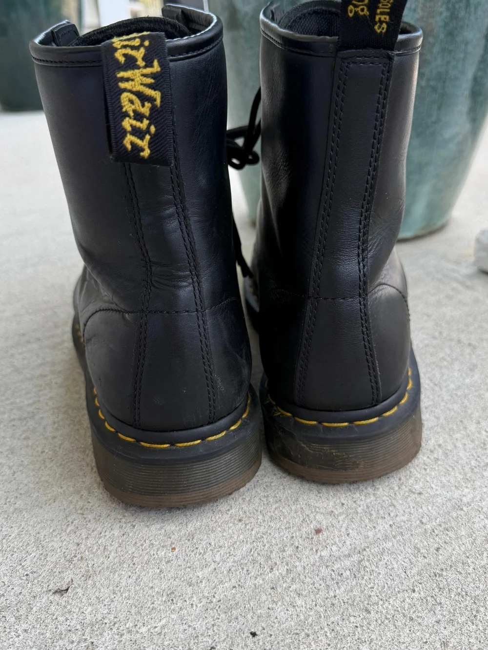 Dr. Martens steel toe slip resistant Black Leather 8-Eye Lace-Up Boots